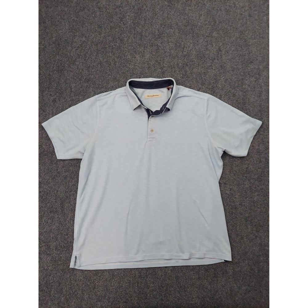 Tommy Bahama Polo Shirt Mens XL Light Blue Short Sleeve MODAL Soft Beach Casual